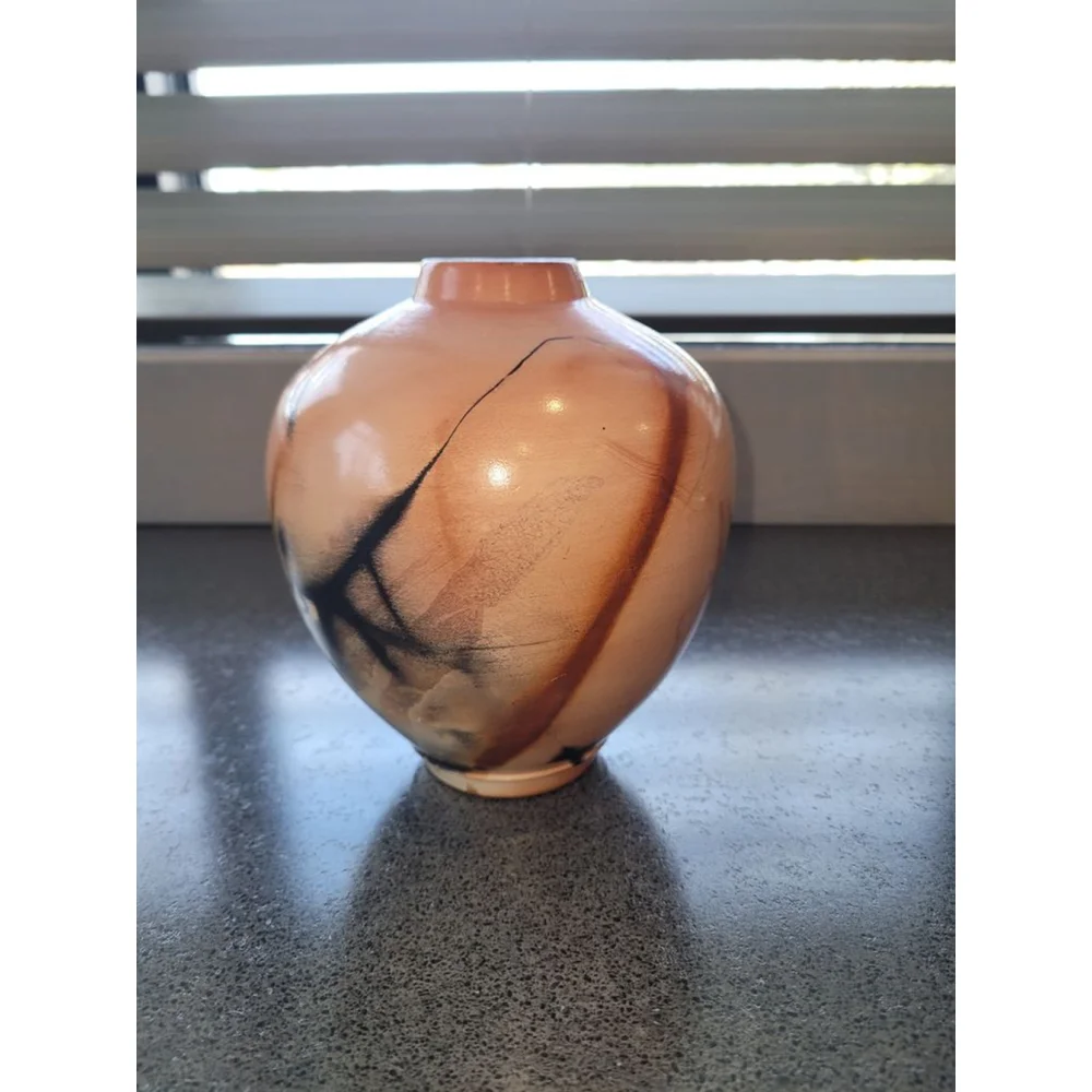 Horsehair Fired Art Pottery Vase Studio 8in Earth Tone Signed